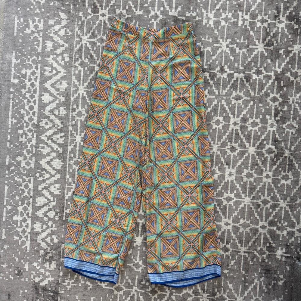 Oober Swank Geometric Patterned Wide-Leg Pants